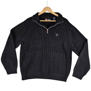 Chaps Men's Cable Knit Sweater XL Charcoal Gray 1/4 Zip Pullover Warm Cotton...